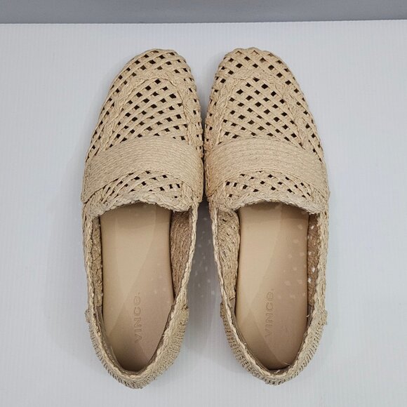 Vince Davis Loafer Womens 9 Natural Raffia Woven Slip On Flats Summer Designer - Picture 9 of 14